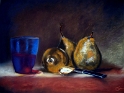 131 Verre bleu et poires (50x65)